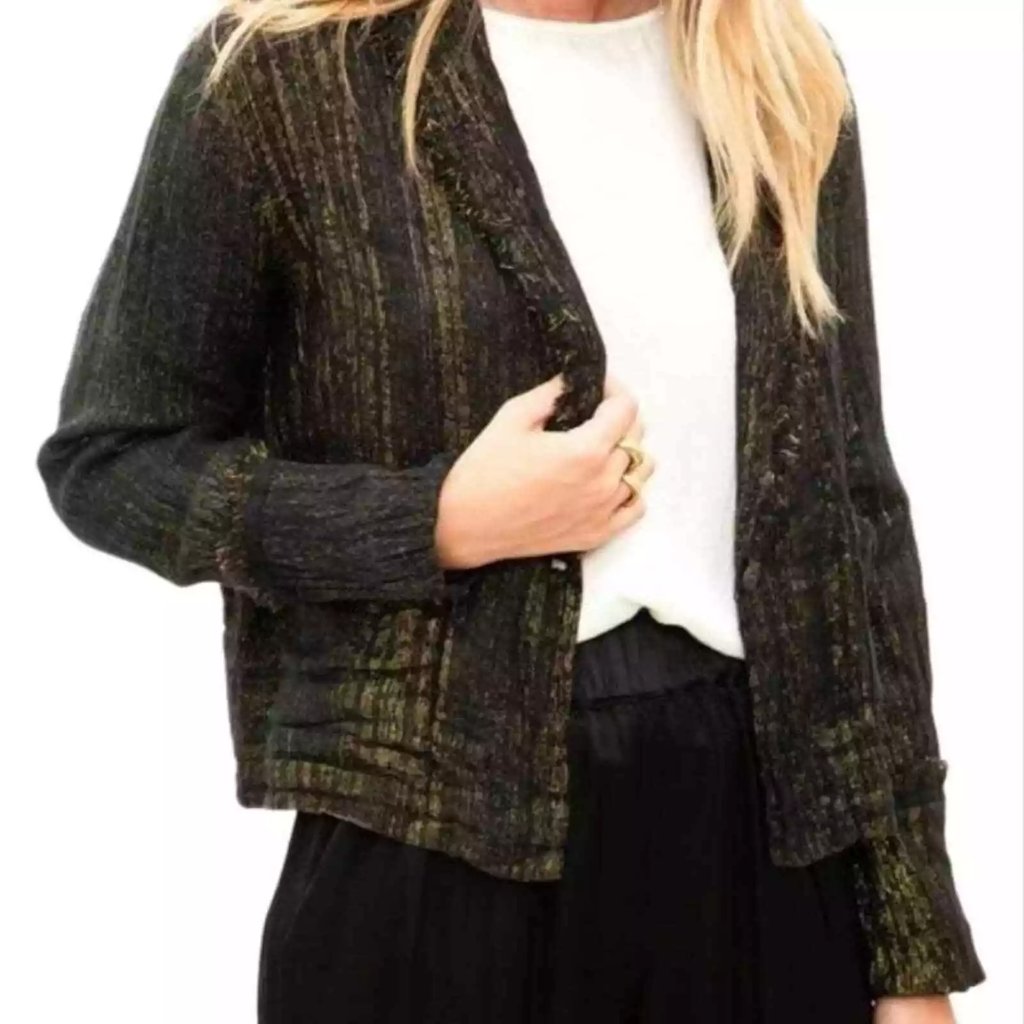 Raquel Allegra Black And Shimmering Gold Blazer | Size Xs